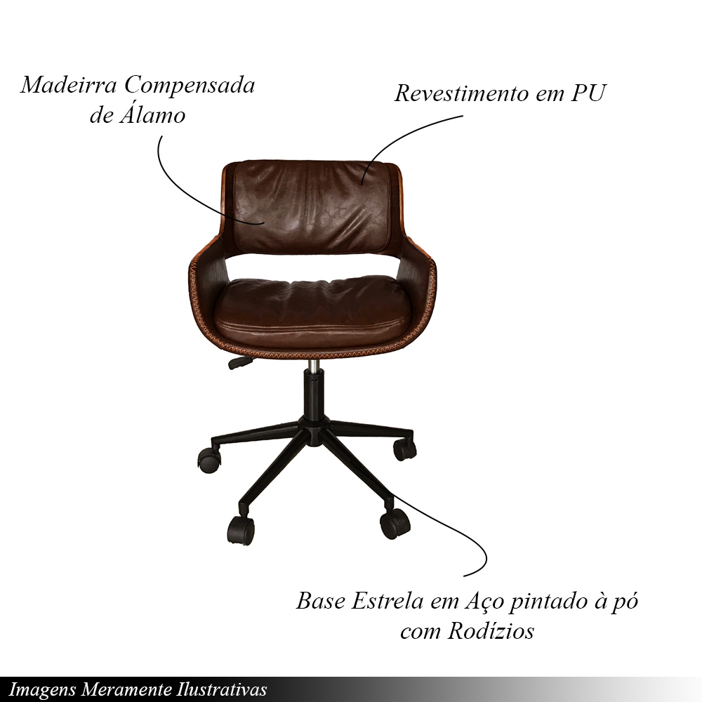 Cadeira de Escritório Office Mônaco Giratória e Regulagem de Altura PU Marrom G56 - Gran Belo