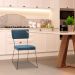 Cadeira de Jantar Decorativa Base Aço Preto Luigi Linho Azul Jeans - Gran Belo