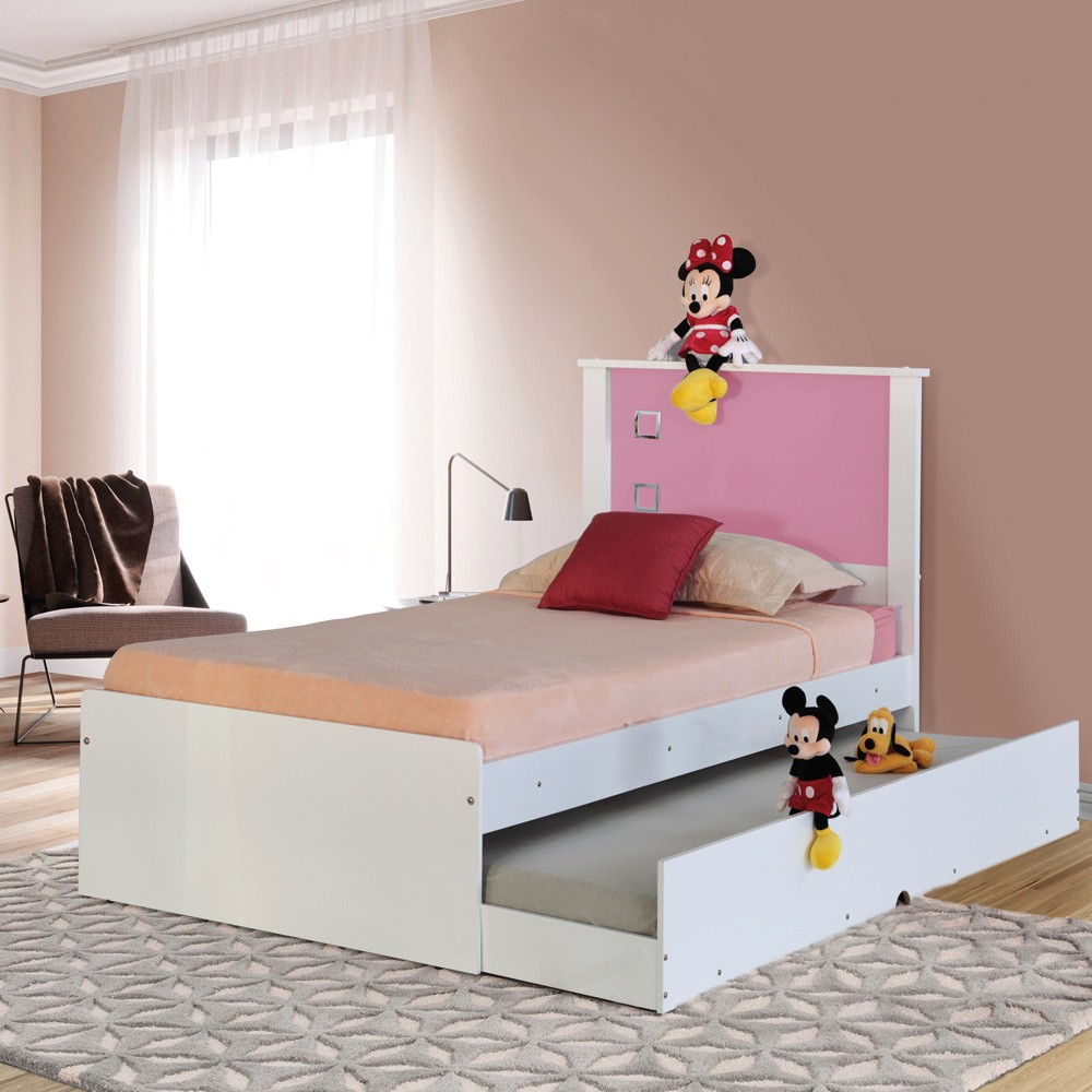 Cama Bibox Solteiro Reino Branco/Rosa - Gran Belo
