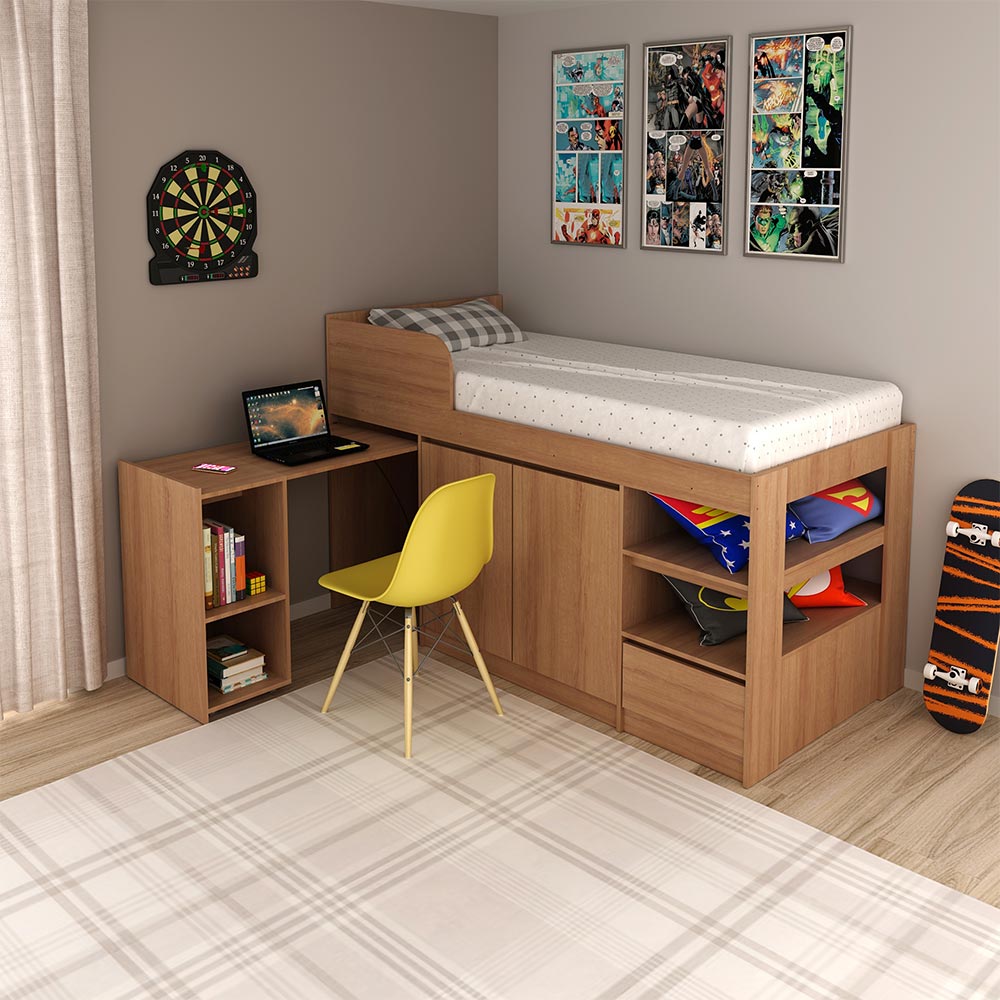 Cama Infantil Juvenil Multifuncional CM8021 MDP Amêndoa G69 - Gran Belo