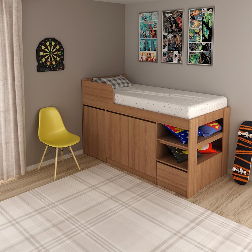 Cama Infantil Juvenil Multifuncional CM8021 MDP Amêndoa G69 - Gran Belo