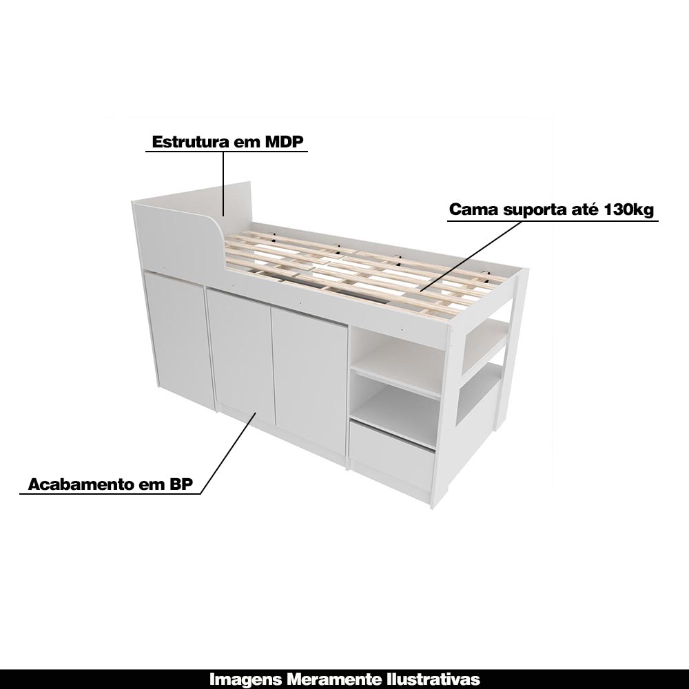 Cama Infantil Juvenil Multifuncional CM8021 MDP Branco G69 - Gran Belo