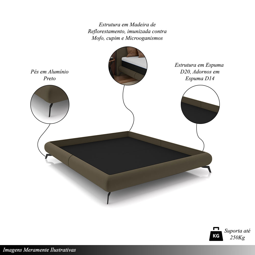 Cama King Size Avulsa Bezos Madeira Imunizada Pés em Aço Revestimento Veludo Castor G91 - Gran Belo