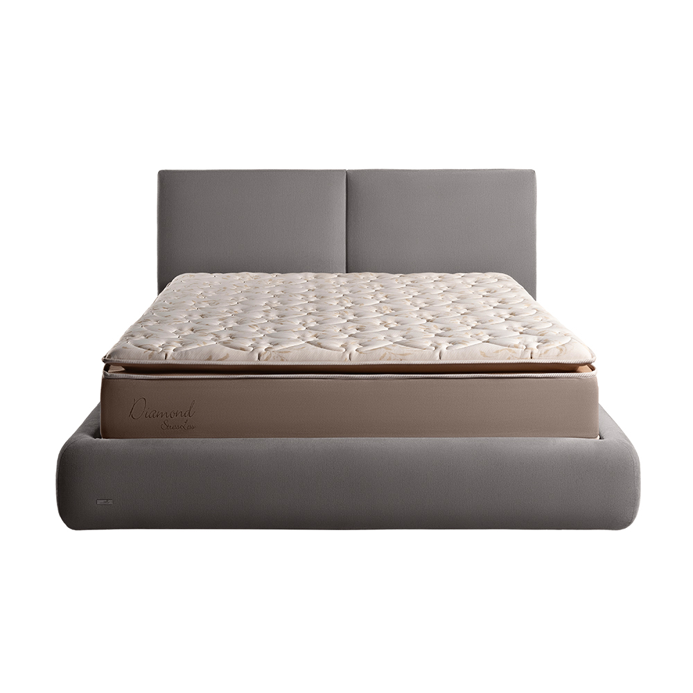 Cama com Cabeceira Elva King Base no Chão Veludo Luxo Cinza G92 - Gran Belo