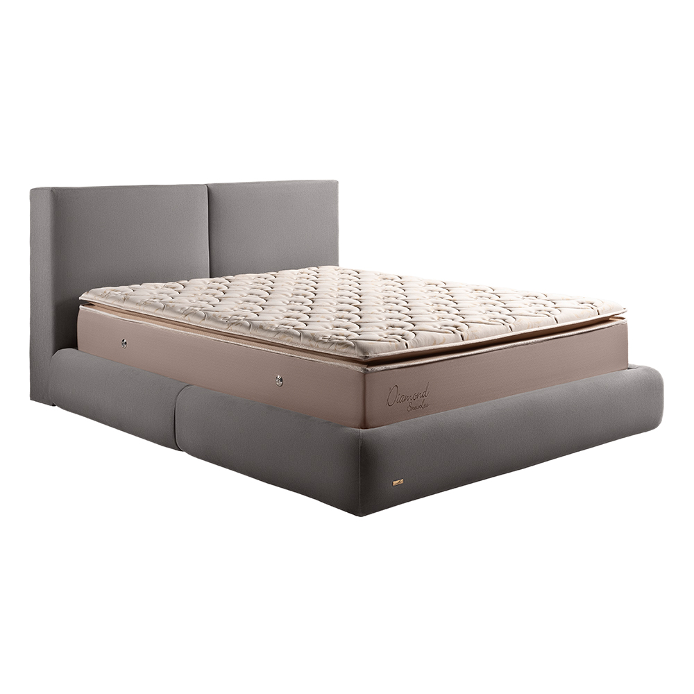 Cama com Cabeceira Elva King Base no Chão Veludo Luxo Cinza G92 - Gran Belo
