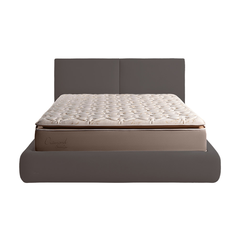 Cama com Cabeceira Elva King Base no Chão Veludo Luxo Marrom G92 - Gran Belo
