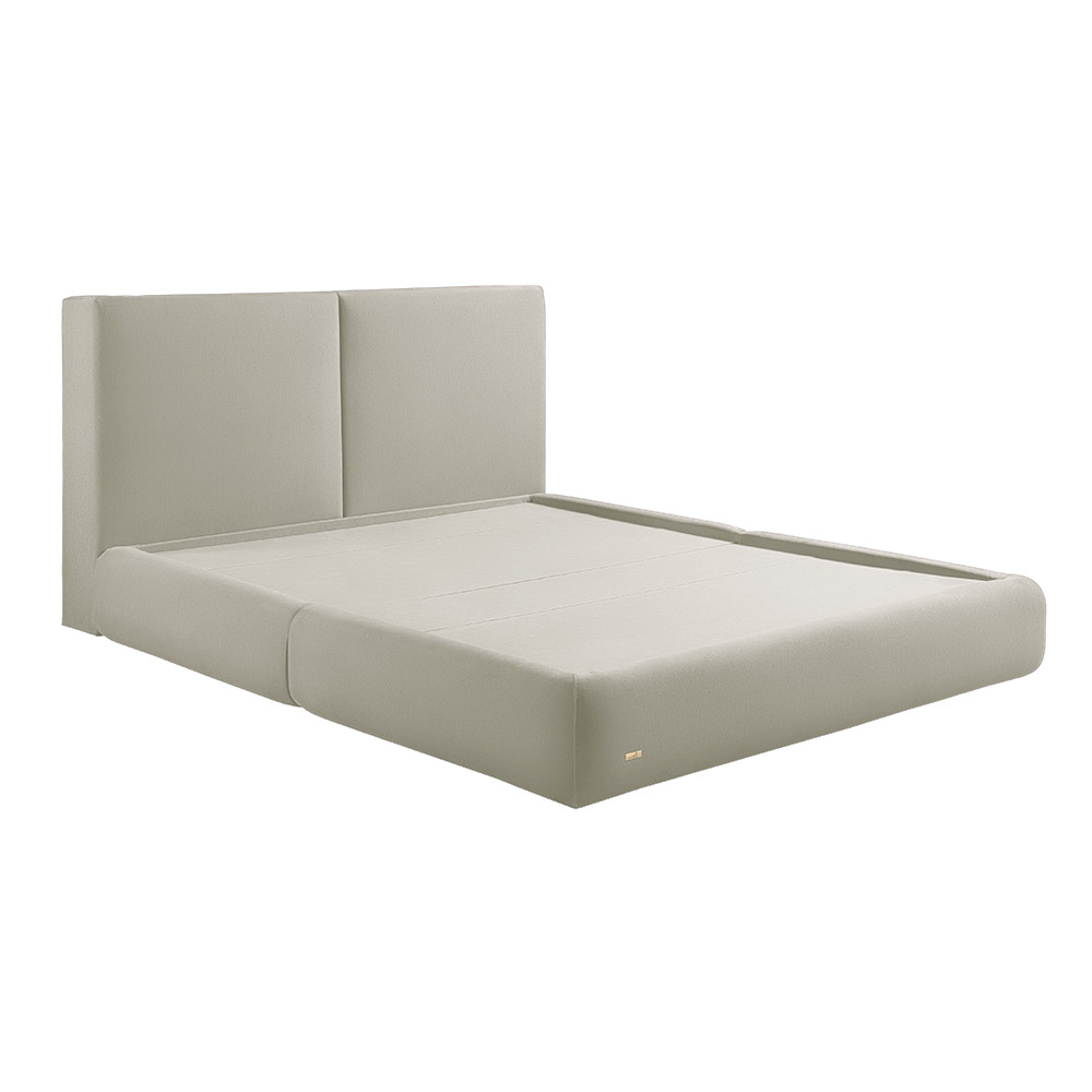 Cama com Cabeceira Elva King Base no Chão Veludo Luxo Off White G92 - Gran Belo