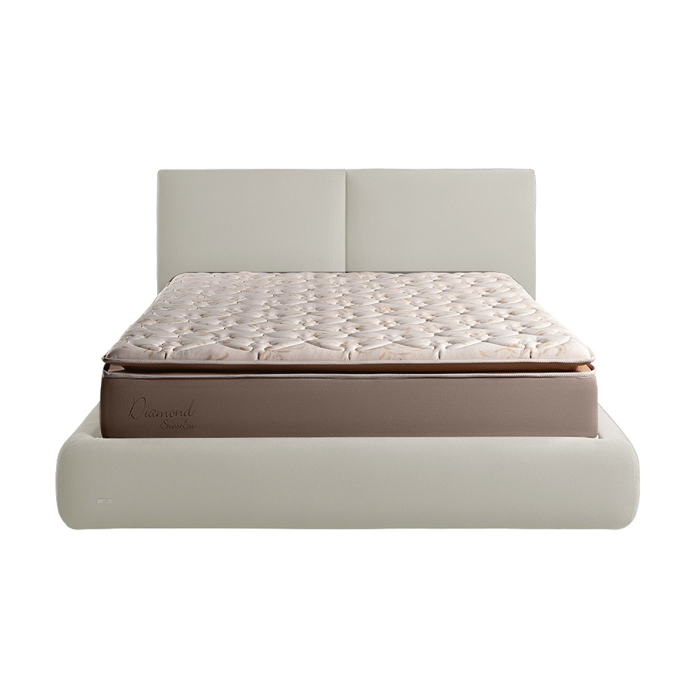 Cama com Cabeceira Elva King Base no Chão Veludo Luxo Off White G92 - Gran Belo
