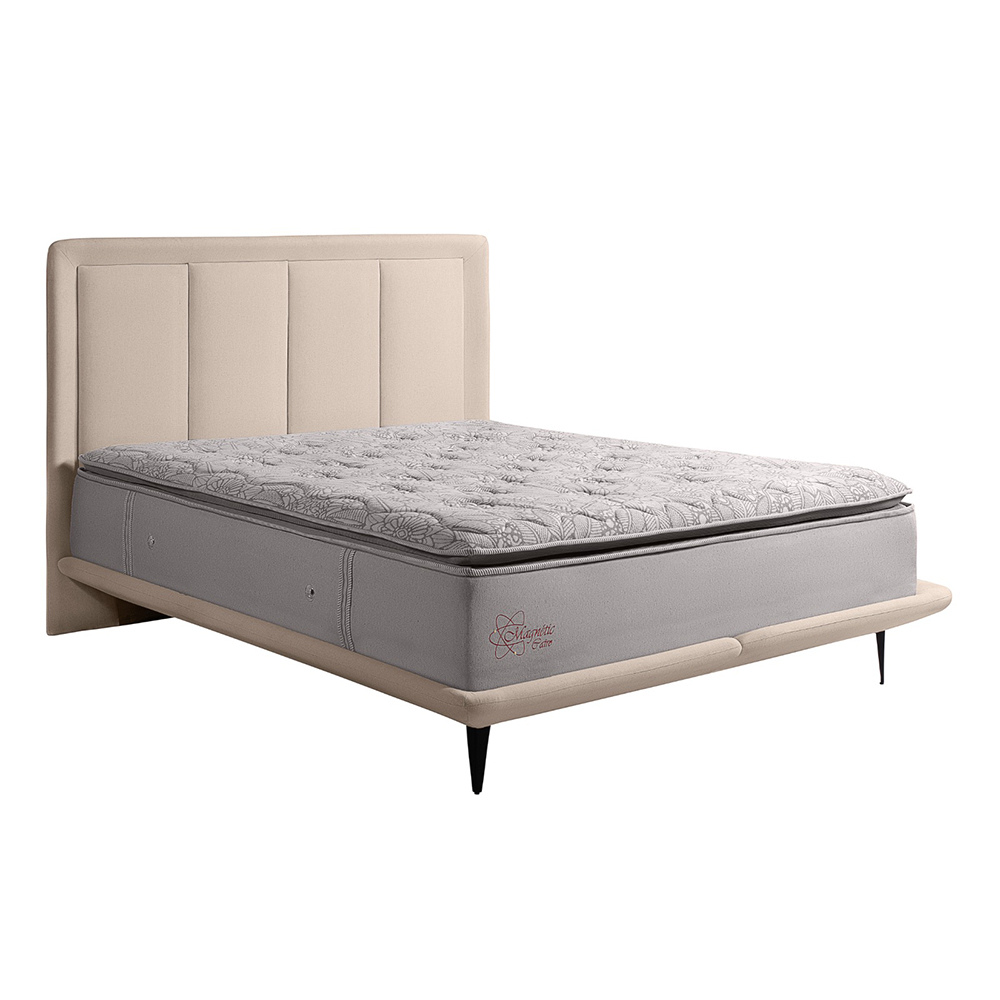 Cama com Cabeceira Pés de Ferro Monza King Linho Bege G92 - Gran Belo