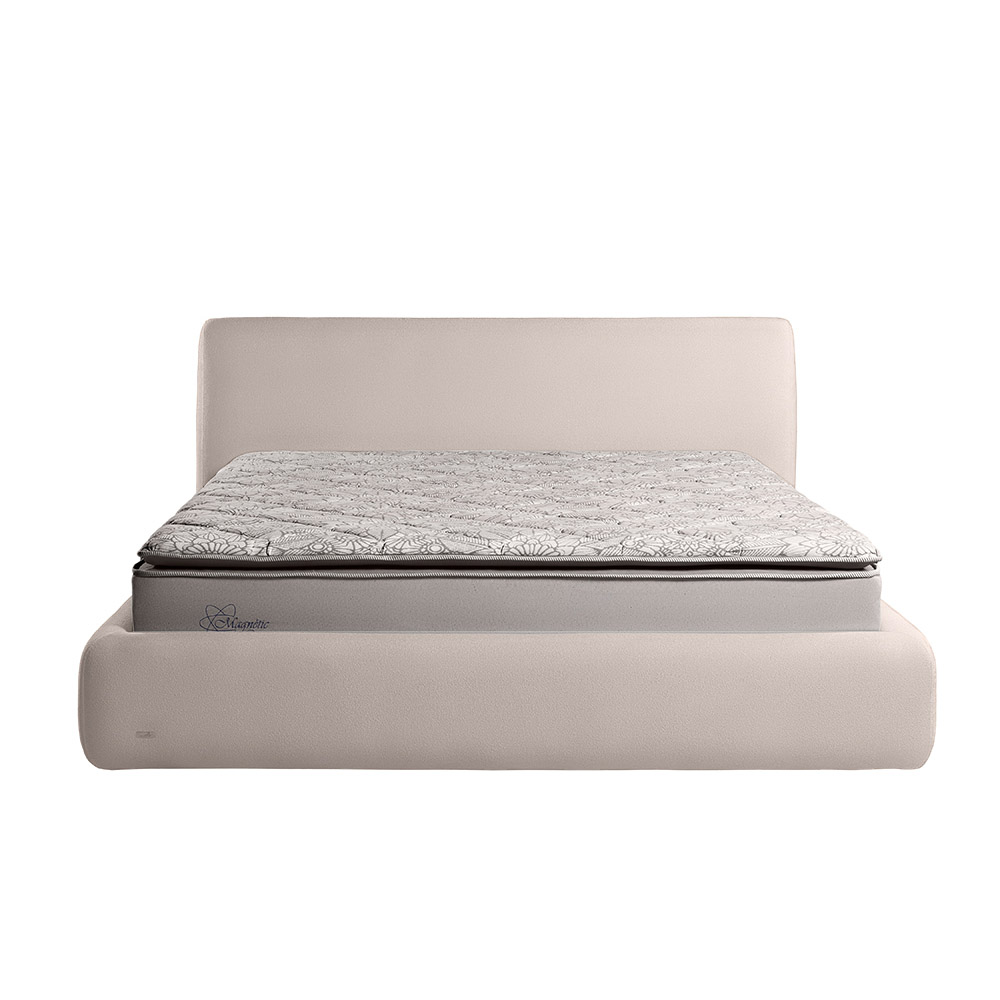 Cama com Cabeceira Pagani King Base no Chão Bouclê Branco G92 - Gran Belo