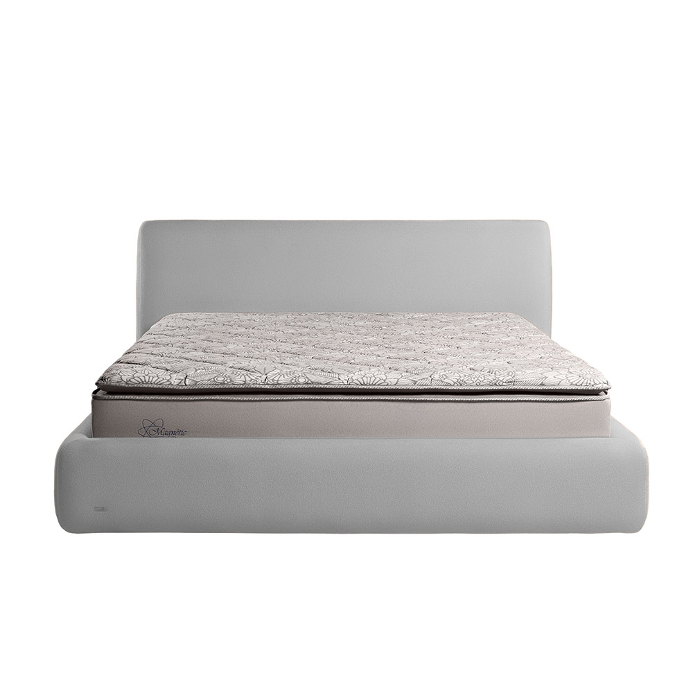 Cama com Cabeceira Pagani King Base no Chão Bouclê Cinza G92 - Gran Belo