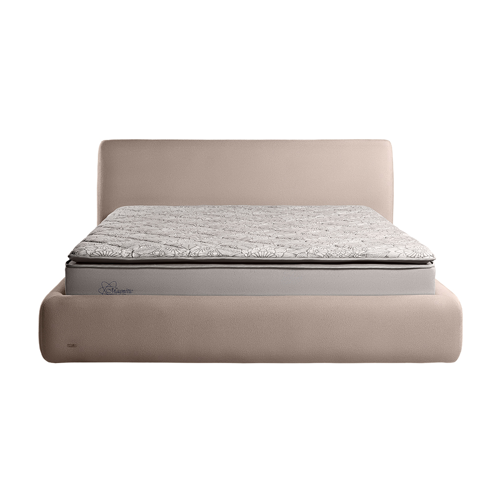 Cama com Cabeceira Pagani Queen Base no Chão Bouclê Bege G92 - Gran Belo
