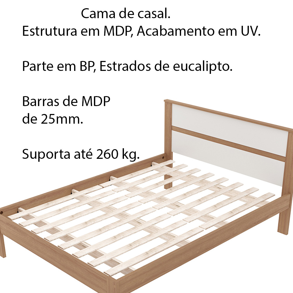 Cama de casal MDP CM8005 Amendoa/Branco G69 - Gran Belo