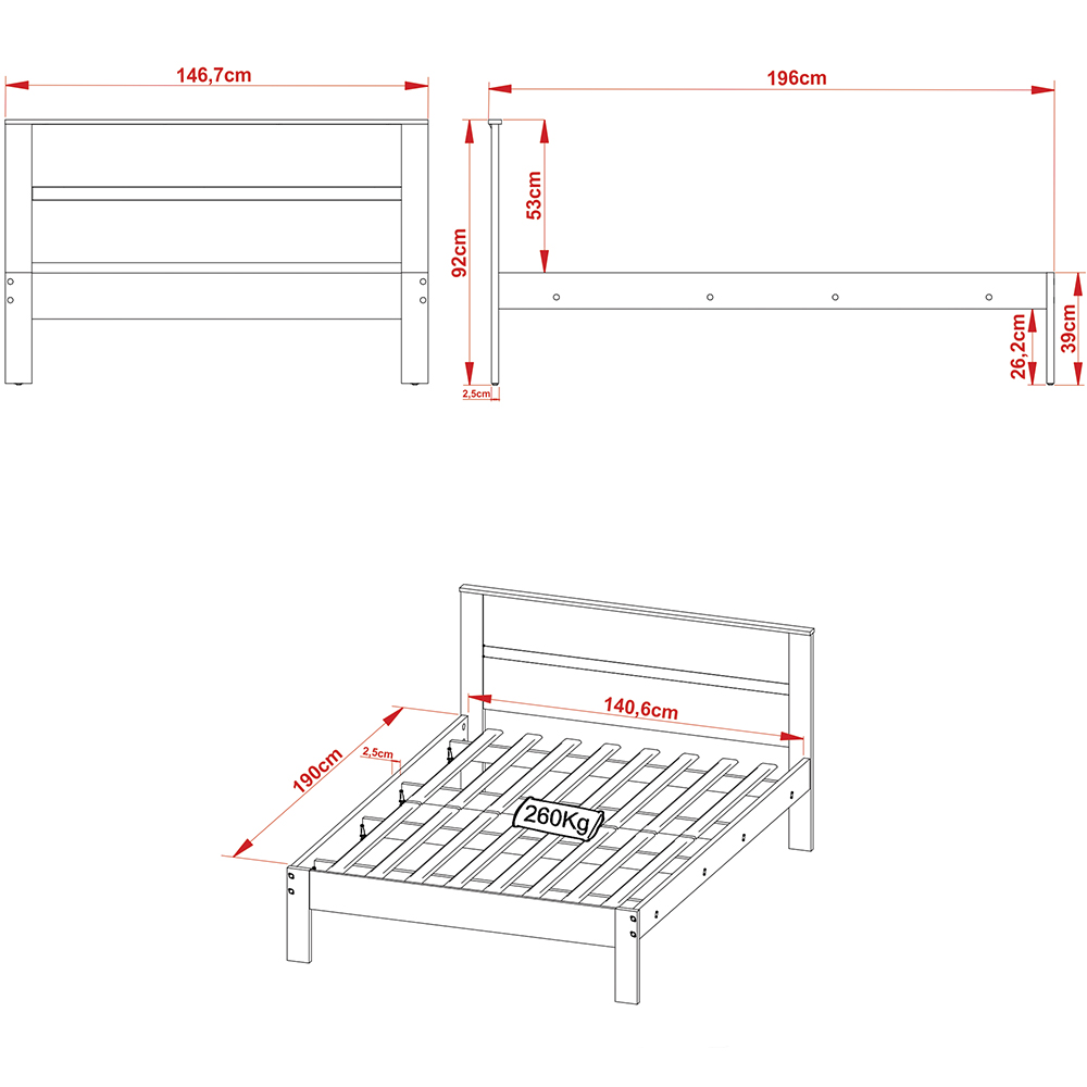 Cama de casal MDP CM8005 Nogal/Branco G69 - Gran Belo