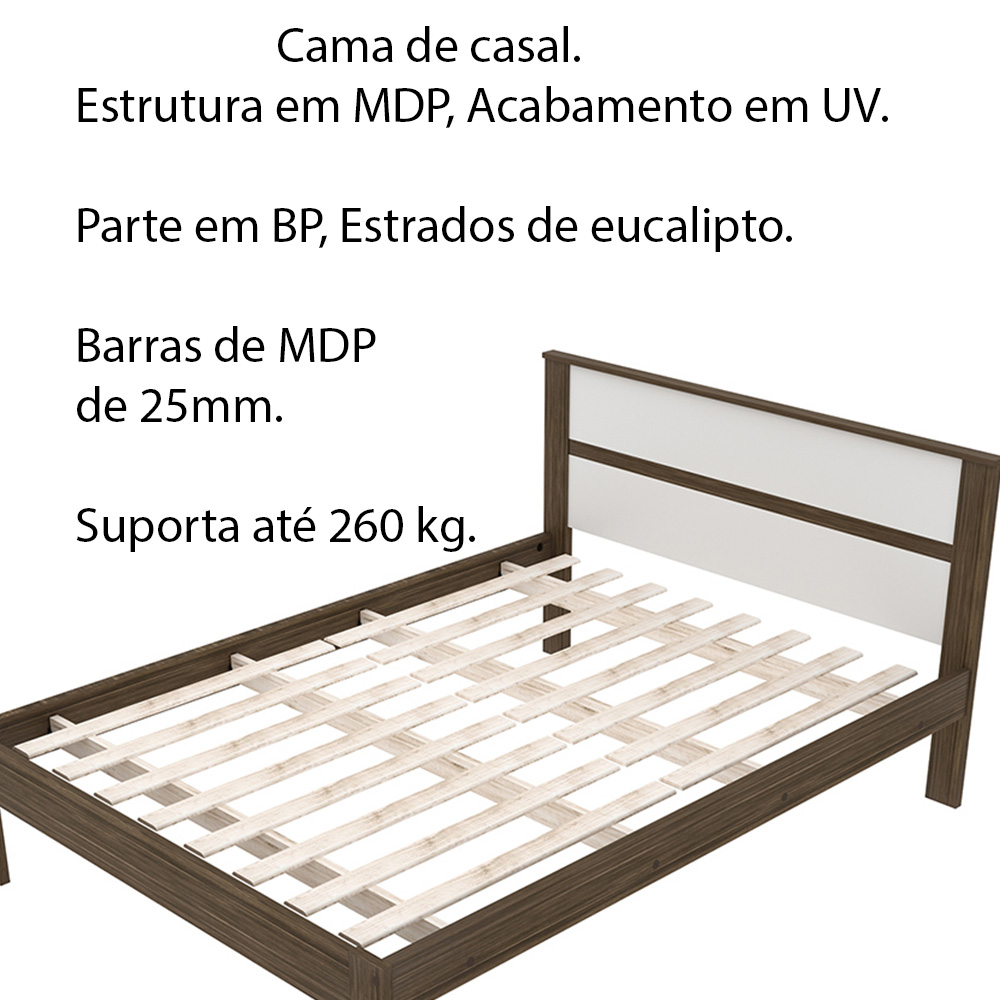 Cama de casal MDP CM8005 Nogal/Branco G69 - Gran Belo