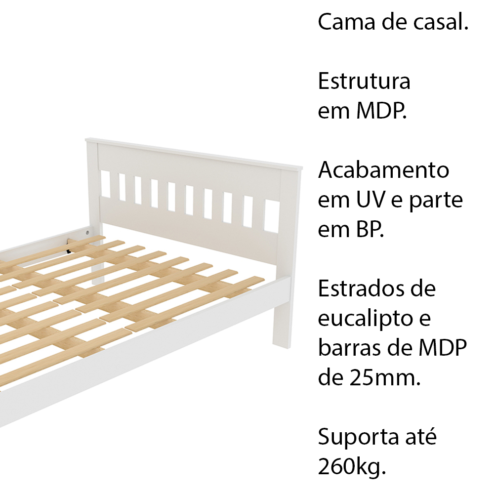 Cama de casal MDP CM8007 Branco G69 - Gran Belo