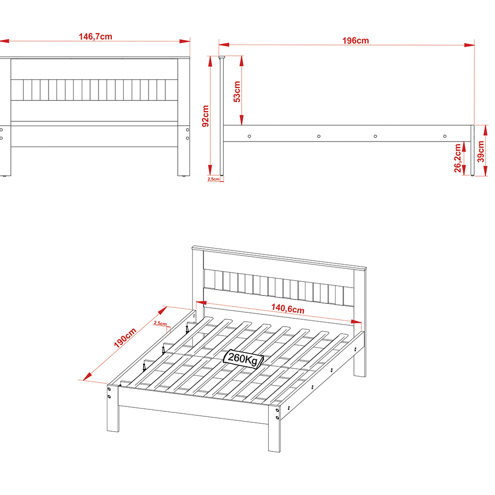 Cama de casal MDP CM8007 Nogal/Branco G69 - Gran Belo