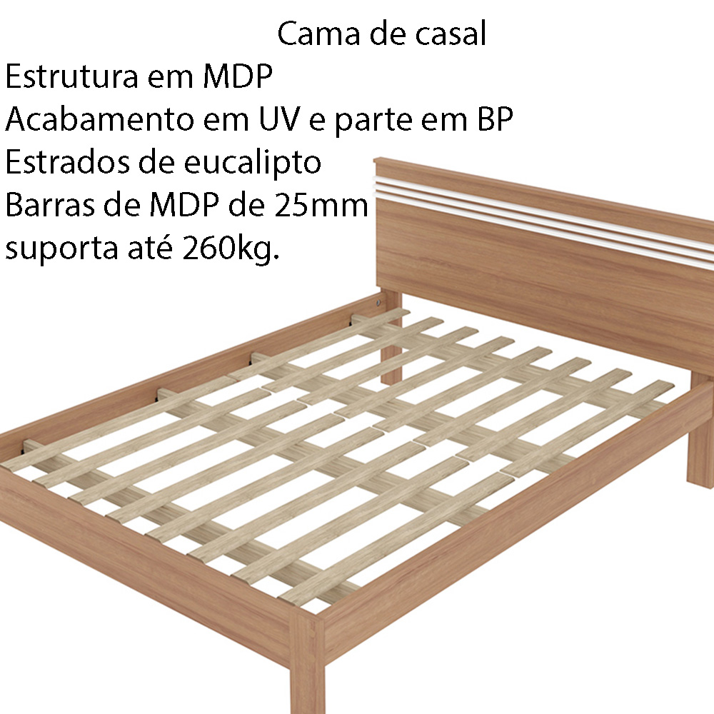 Cama de casal MDP CM8009 Amendoa/Branco G69 - Gran Belo