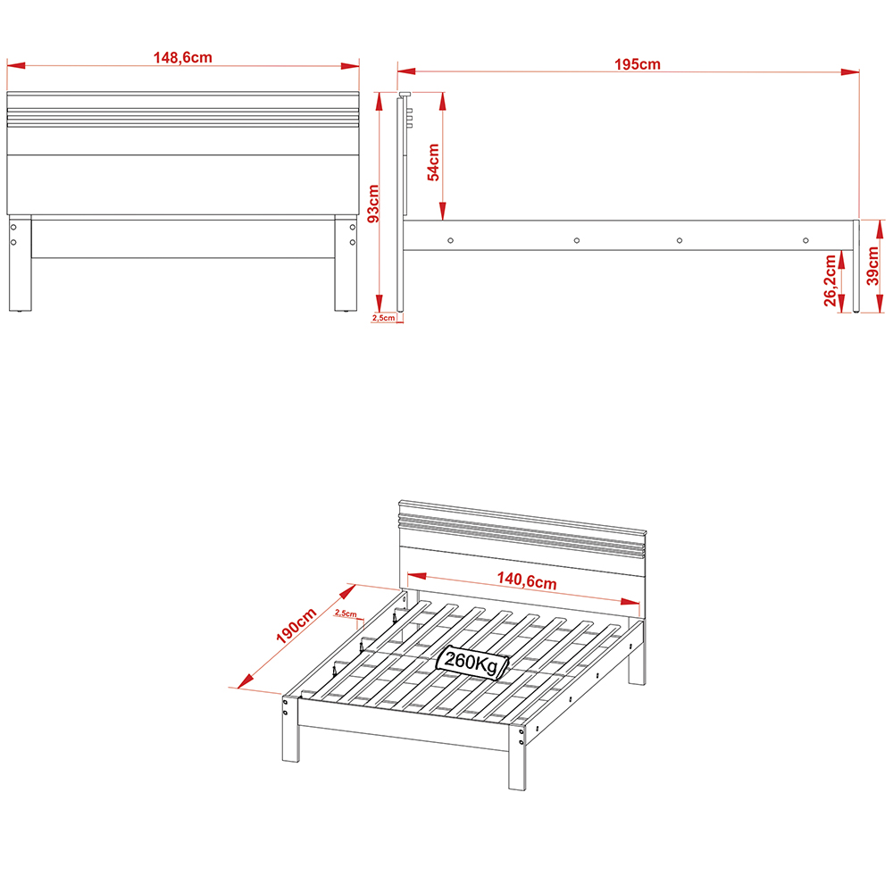 Cama de casal MDP CM8009 Nogal/Branco G69 - Gran Belo