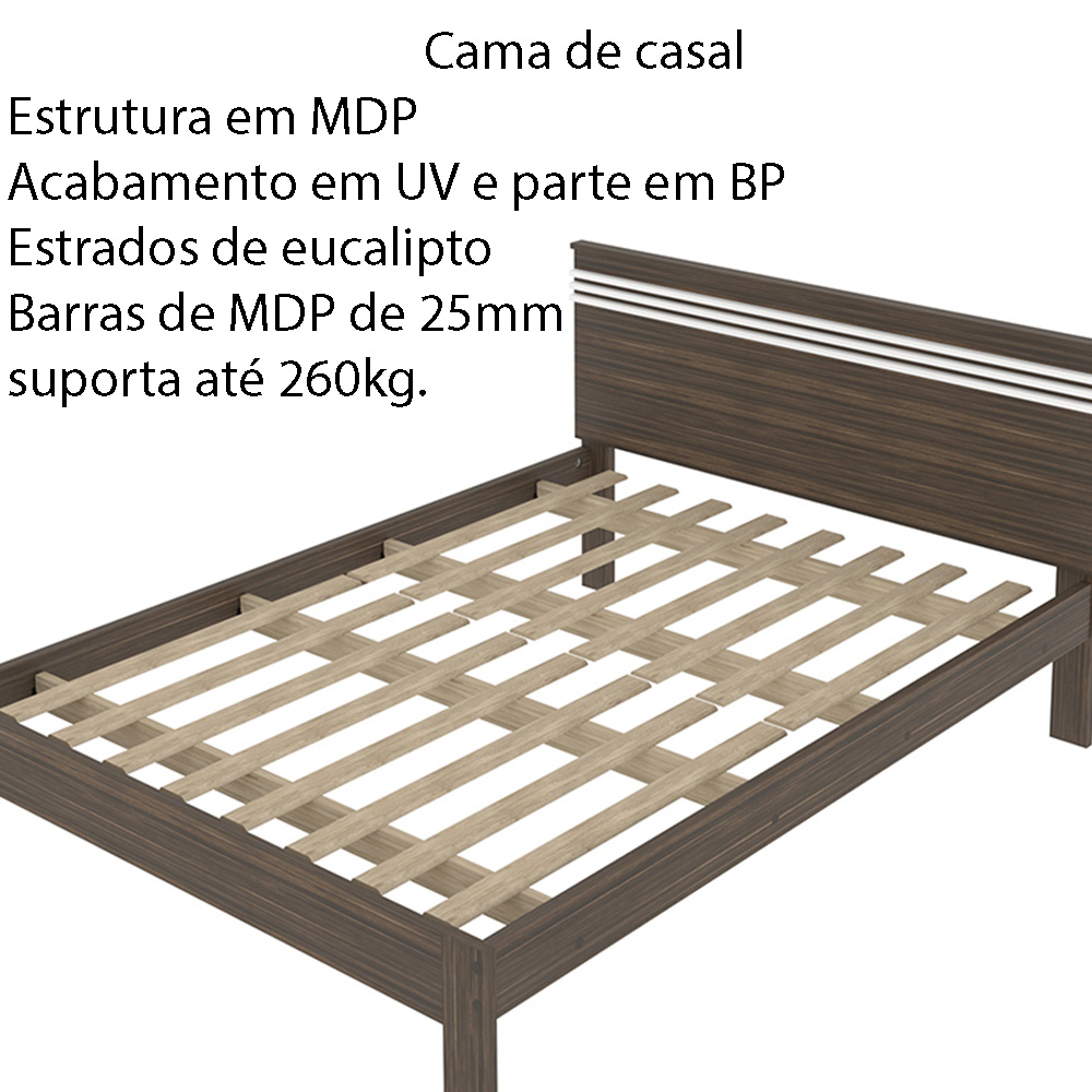 Cama de casal MDP CM8009 Nogal/Branco G69 - Gran Belo