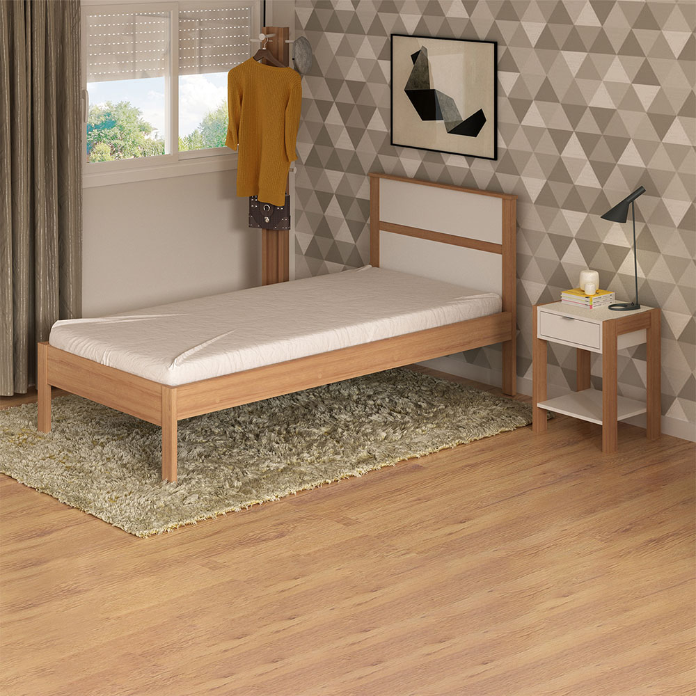 Cama de solteiro MDP CM8004 Amendoa/Branco G69 - Gran Belo