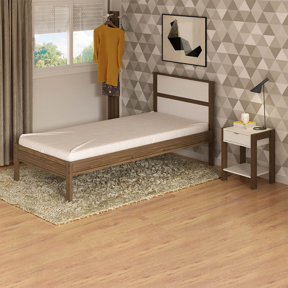 Cama de solteiro MDP CM8004 Nogal/Branco G69 - Gran Belo