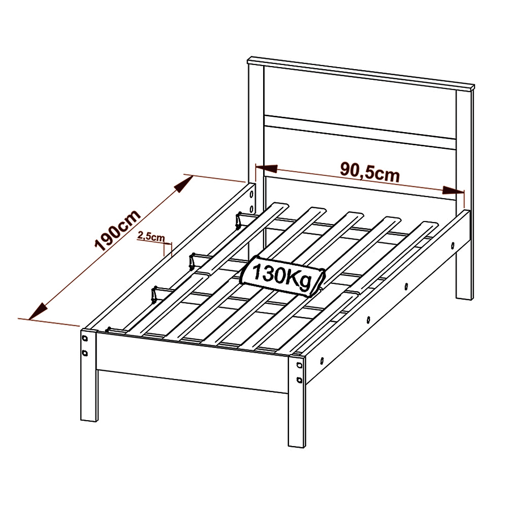 Cama de solteiro MDP CM8004 Nogal/Branco G69 - Gran Belo
