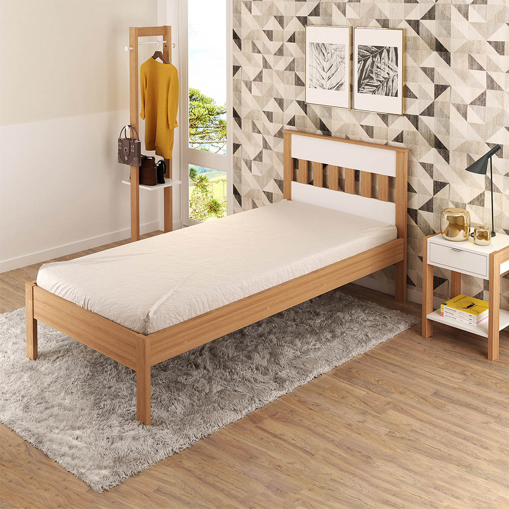 Cama de solteiro MDP CM8006 Amendoa/Branco G69 - Gran Belo