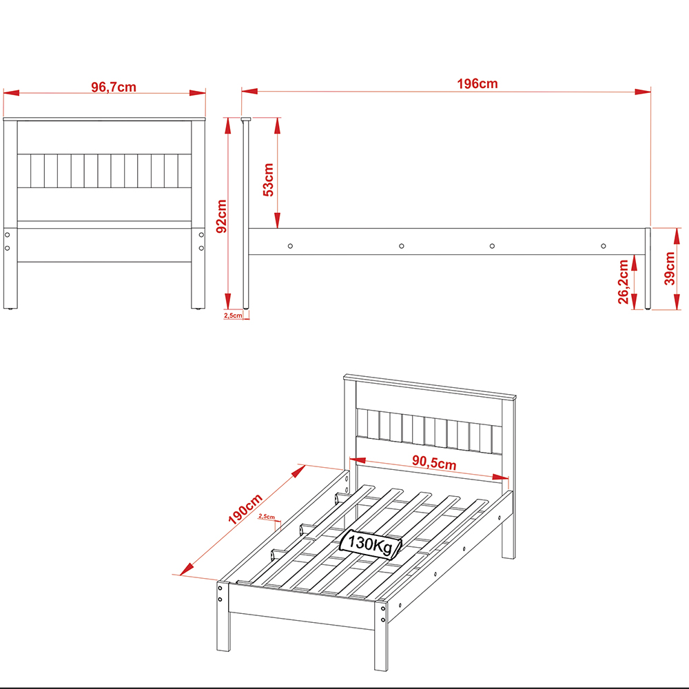 Cama de solteiro MDP CM8006 Amendoa/Branco G69 - Gran Belo