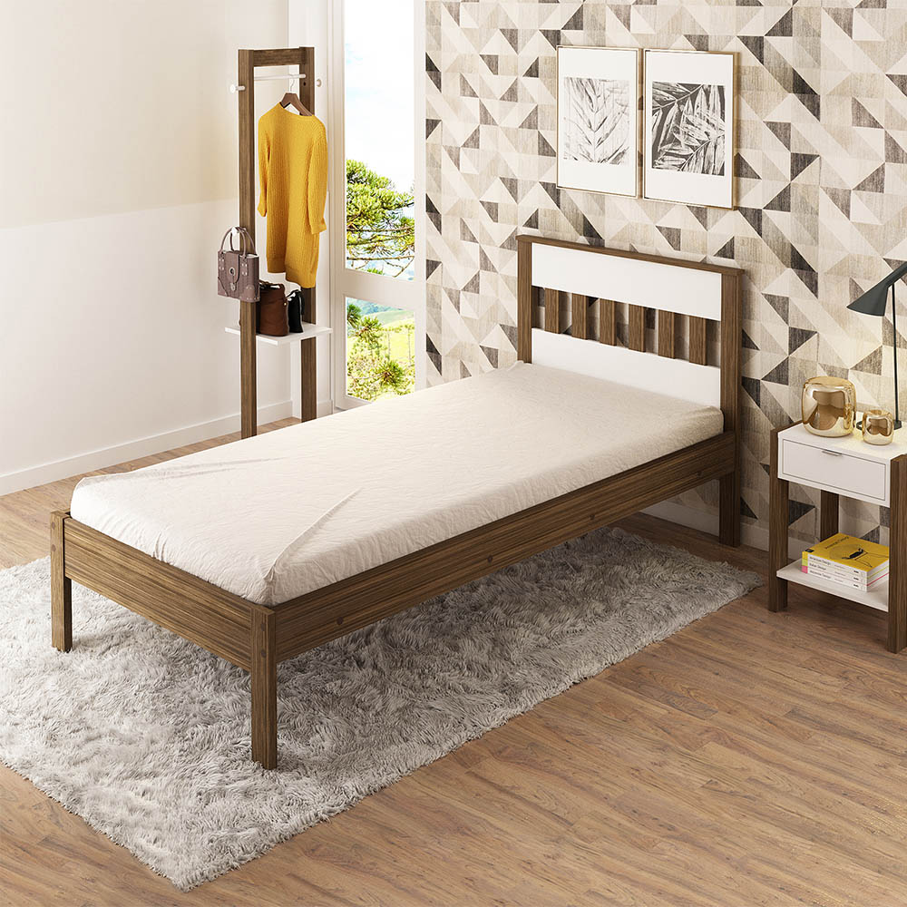 Cama de solteiro MDP CM8006 Nogal/Branco G69 - Gran Belo