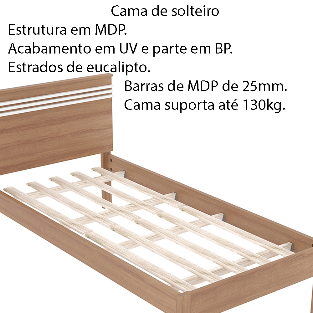 Cama de solteiro MDP CM8010 Amendoa/Branco G69 - Gran Belo
