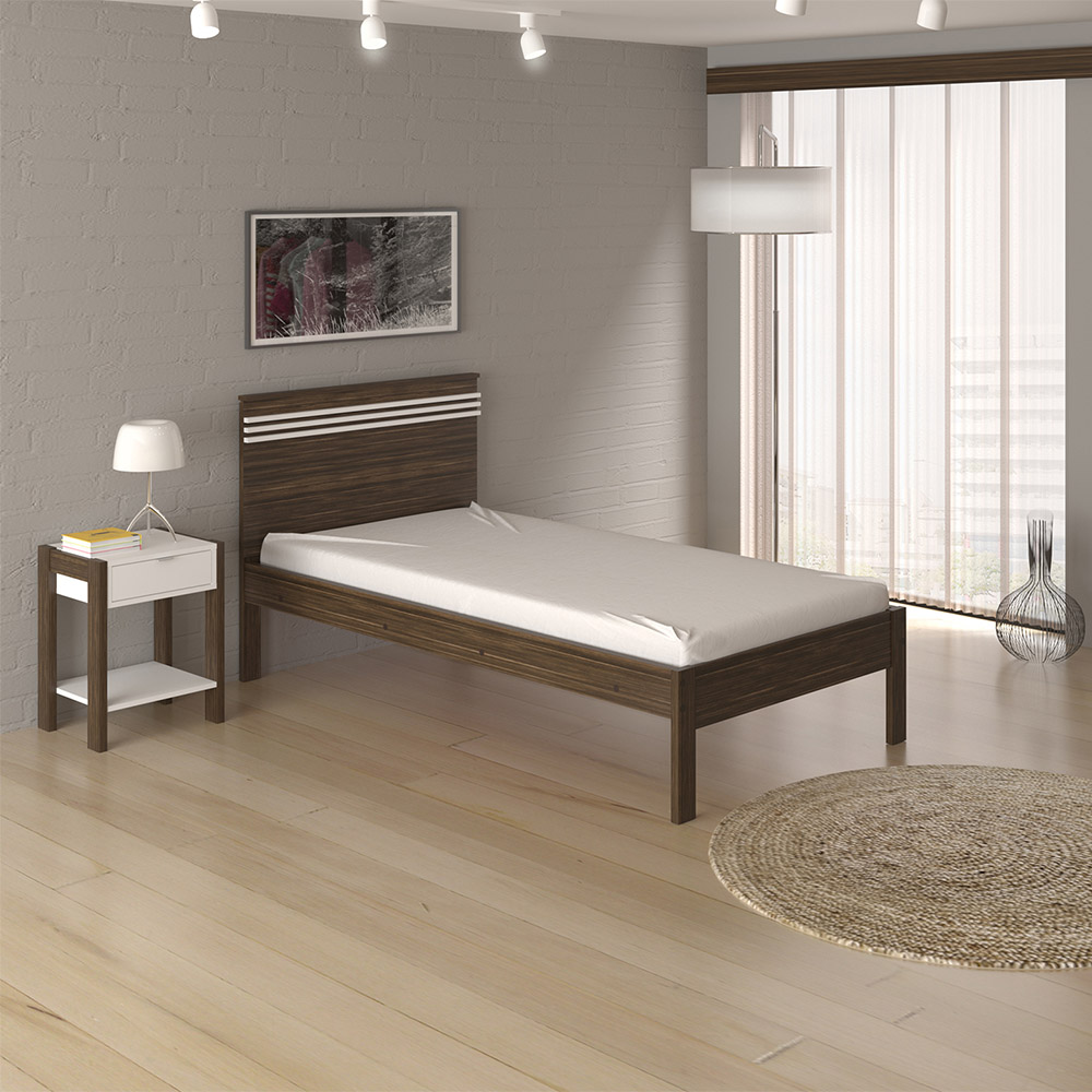 Cama de solteiro MDP CM8010 Nogal/Branco G69 - Gran Belo