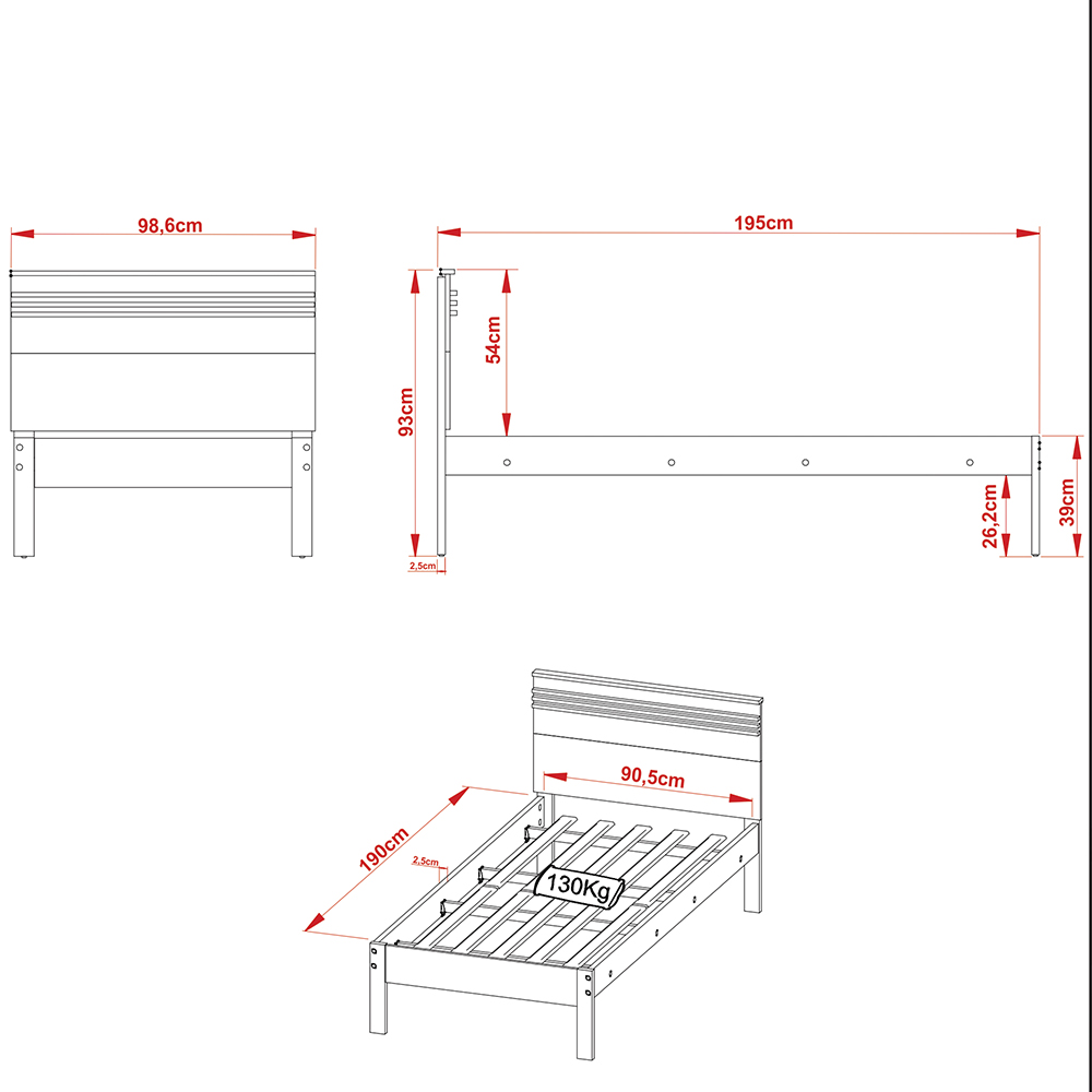 Cama de solteiro MDP CM8010 Nogal/Branco G69 - Gran Belo