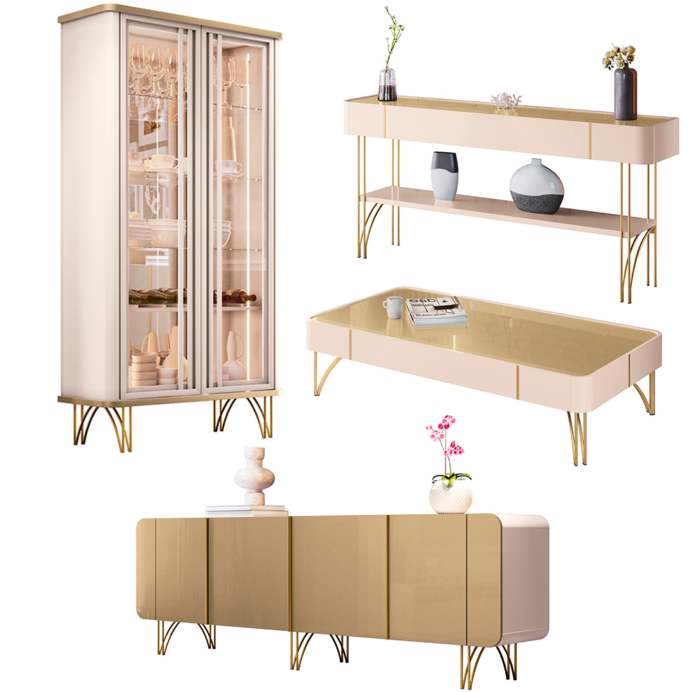 Conjunto 1 Cristaleira 1 Buffet 1 Mesa de Centro e 1 Aparador Texas/Virginia/Rennes Off White/Champagne G26 - Gran Belo