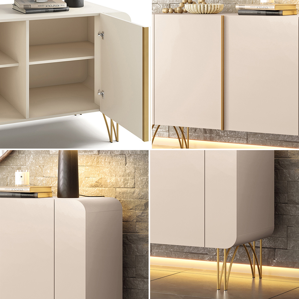 Conjunto 1 Cristaleira 2 Buffets e 1 Mesa de Centro Évora/Saluti/Benvenuto/Cadenza Off White/Castanho G26 - HB Móveis