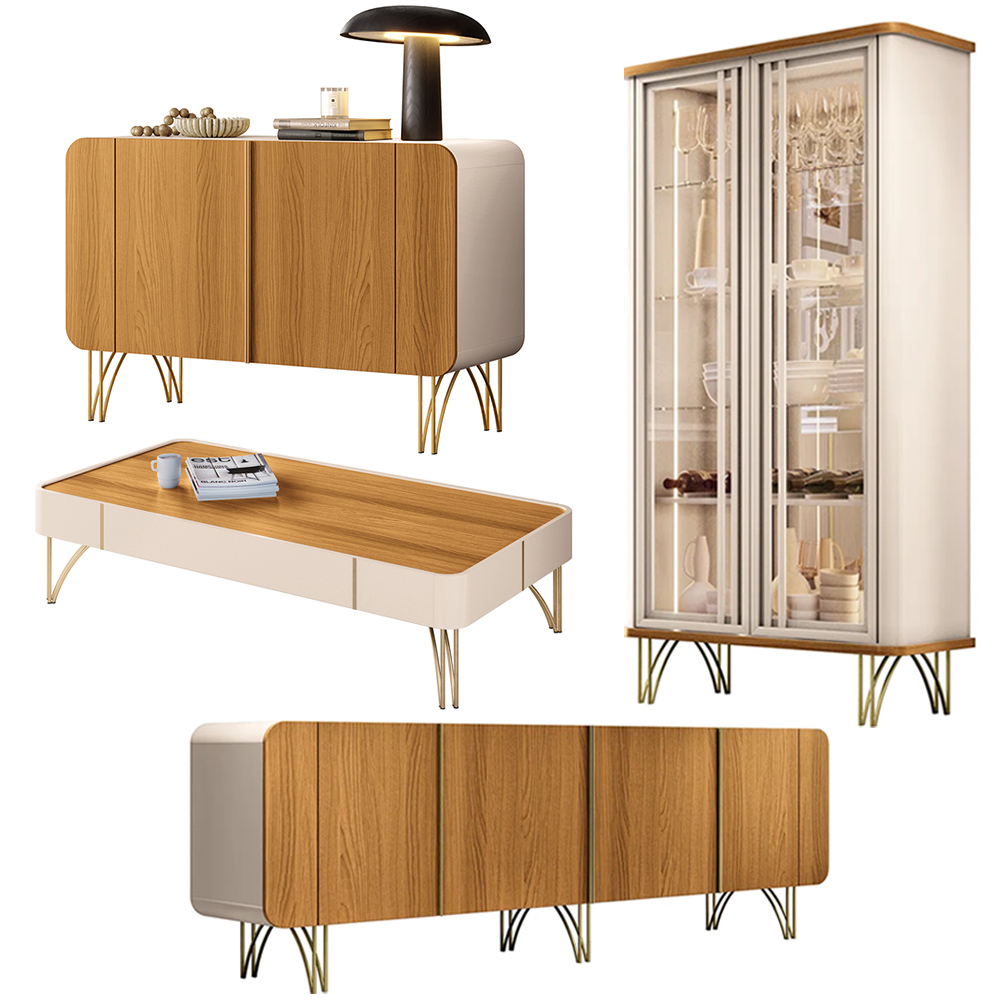 Conjunto 1 Cristaleira 2 Buffets e 1 Mesa de Centro Évora/Saluti/Benvenuto/Cadenza Off White/Cinamomo G26 - HB Móveis