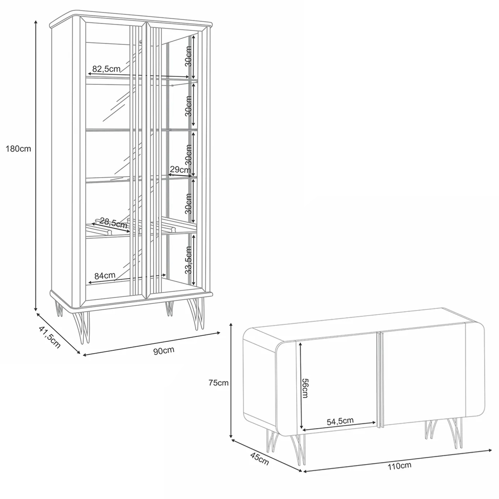Conjunto 1 Cristaleira e 1 Buffet Decorativo Texas/Bambino Off White/Cinamomo G26 - Gran Belo 