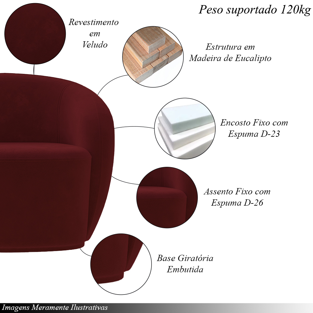 Conjunto 1 Sofá Living 160cm e 1 Poltrona Decorativa Sala de Estar Íbis Encosto Fixo Veludo Bordô G33 - Gran Belo
