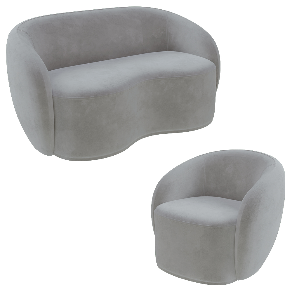 Conjunto 1 Sofá Living 160cm e 1 Poltrona Decorativa Sala de Estar Íbis Encosto Fixo Veludo Cinza G33 - Gran Belo