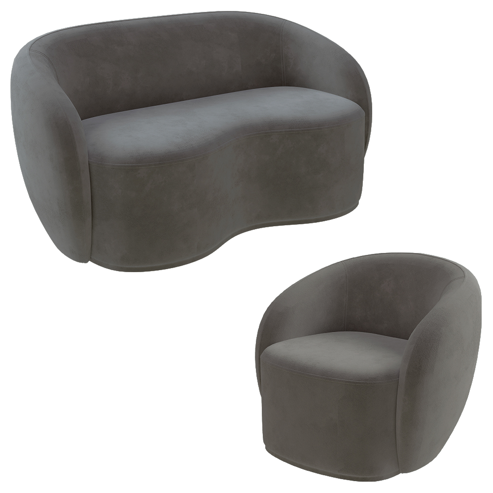 Conjunto 1 Sofá Living 160cm e 1 Poltrona Decorativa Sala de Estar Íbis Encosto Fixo Veludo Grafite G33 - Gran Belo
