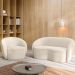 Conjunto 1 Sofá Living 180cm e 1 Poltrona Decorativa Sala de Estar Íbis Encosto Fixo Bouclê Off White G33 - Gran Belo