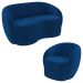 Conjunto 1 Sofá Living 180cm e 1 Poltrona Decorativa Sala de Estar Íbis Encosto Fixo Veludo Azul  Marinho G33 - Gran Belo