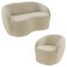 Conjunto 1 Sofá Living 180cm e 1 Poltrona Decorativa Sala de Estar Íbis Encosto Fixo Veludo Bege G33 - Gran Belo