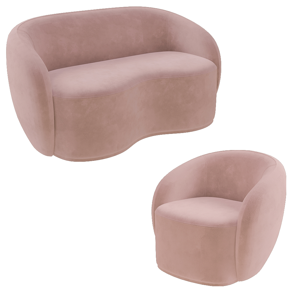 Conjunto 1 Sofá Living 180cm e 1 Poltrona Decorativa Sala de Estar Íbis Encosto Fixo Veludo Rosê G33 - Gran Belo