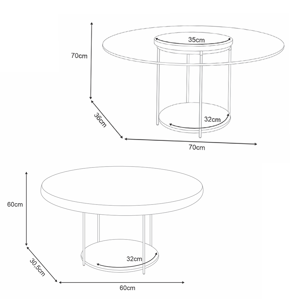 Conjunto 2 Mesas de Centro Decorativas Walker Pés Aço Tampo MDF/Tampo Vidro Castanho G26 - Gran Belo