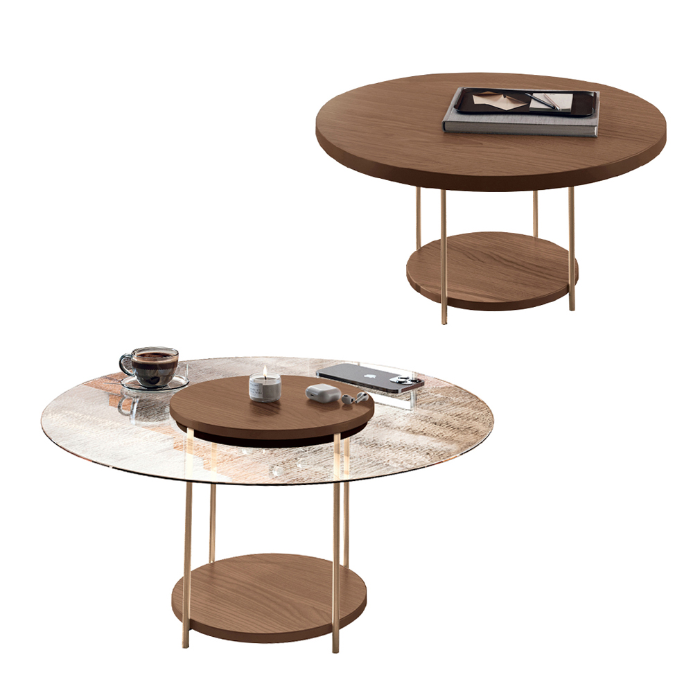 Conjunto 2 Mesas de Centro Decorativas Walker Pés Aço Tampo MDF/Tampo Vidro Castanho G26 - Gran Belo