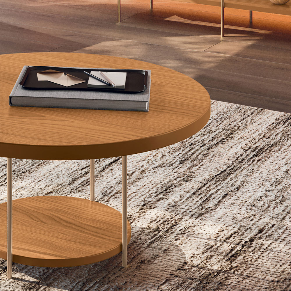 Conjunto 2 Mesas de Centro Decorativas Walker Pés Aço Tampo MDF/Tampo Vidro Cinamomo G26 - Gran Belo