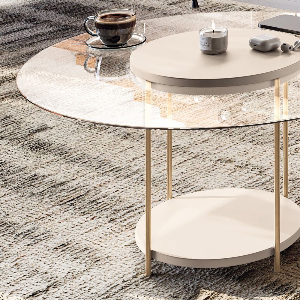 Conjunto 2 Mesas de Centro Decorativas Walker Tampo MDF/Tampo Vidro Off White G26 - Gran Belo