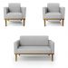Conjunto 2 Poltronas e 1 Namoradeira Decorativa Isabella Pés Fixo em Madeira Castanho Linho Cinza G19 - Gran Belo