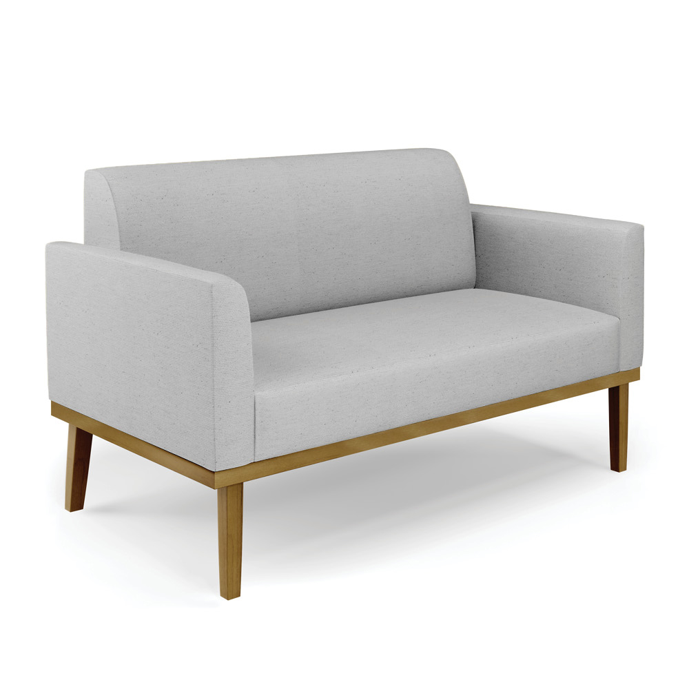 Conjunto 2 Poltronas e 1 Namoradeira Decorativa Isabella Pés Fixo em Madeira Castanho Linho Cinza G19 - Gran Belo
